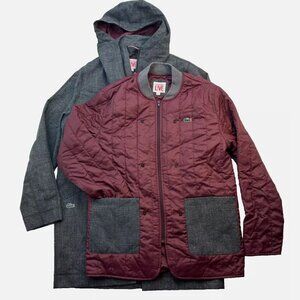 Lacoste Jacket Coat Water Repellent Gray Burgundy Large
